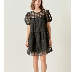 English Factory Black Grid Mini Dress XS